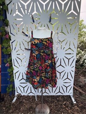 NATURAL LIFE Black Floral Mini Dress with Multicolor Print